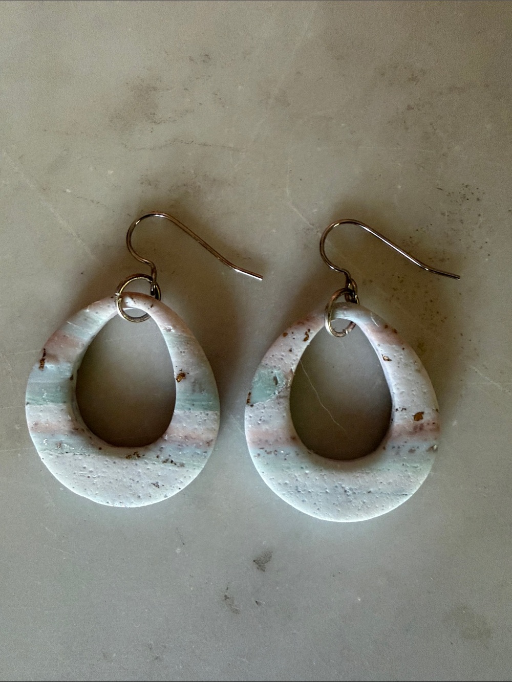 Handcrafted Pastel Teardrop Clay Earrings - Mint and Blush